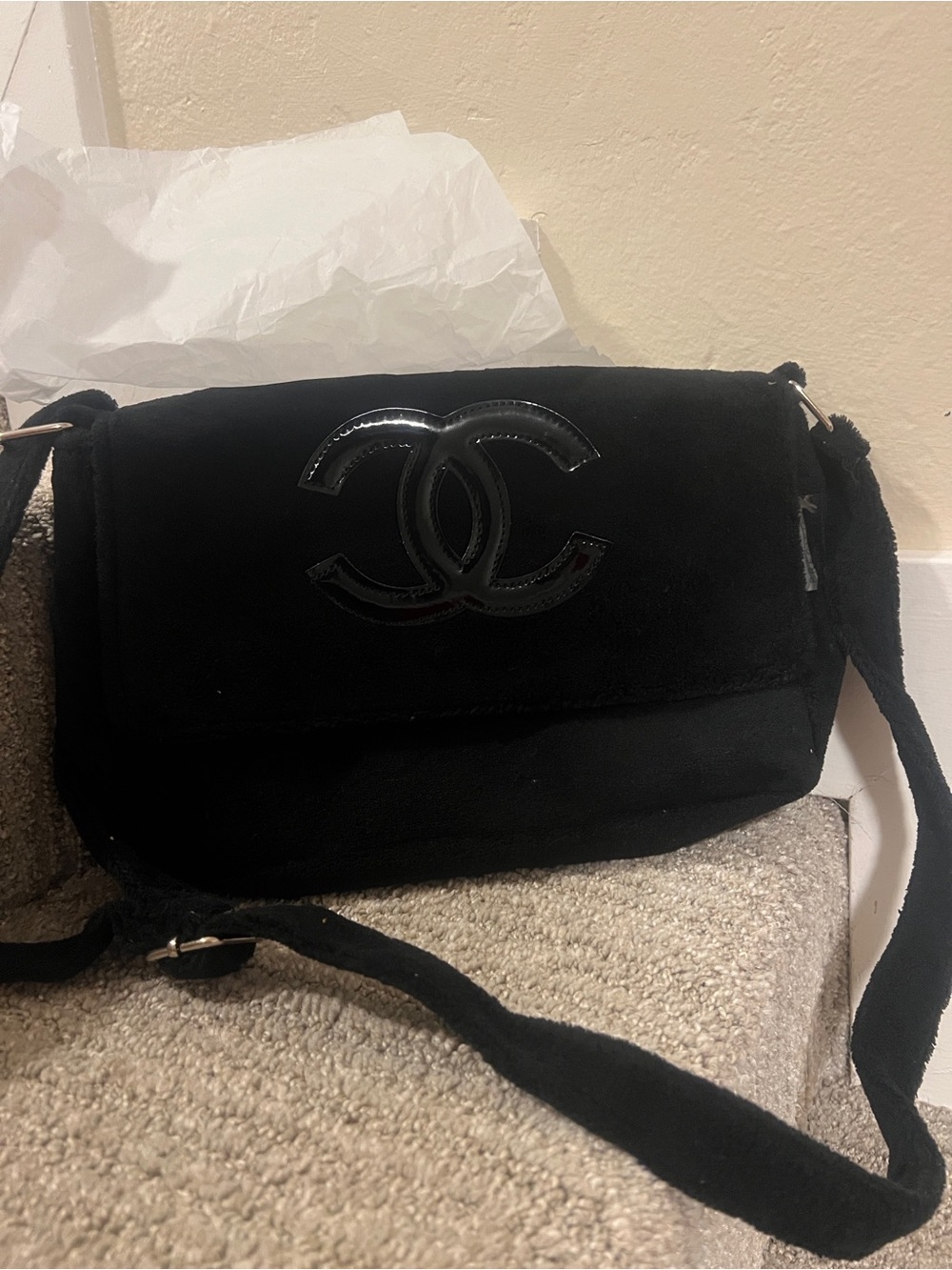 “New” Authentic Chanel Precision Black Suede Crossbody Bag